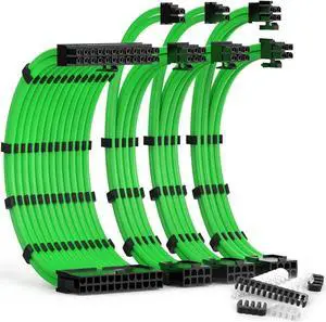PSU Cable Extension Kit 30CM Length with Cable Combs 1x24Pin/1x8Pin(4+4) EPS/2x8Pin(6P+2P) PCI-E/PC Sleeved Cable for ATX Power Supply(Green)