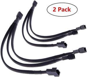 PWM Fan Splitter Adapter Cable Sleeved Braided Y Splitter Computer PC 4 Pin Fan Extension Power Cable 1 to 3 Converter 10.6 inches (2 Pack)