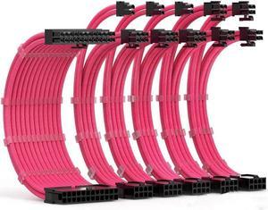 PSU Extension Cable Kit Custom Sleeved Power Supply Cable Mod for PC Build 18AWG 24Pin ATX /8 (4+4) Pin EPS CPU Cable /8 (6+2) Pin PCI-E GPU PSU Cables 6PCS with Cable Comes Pink