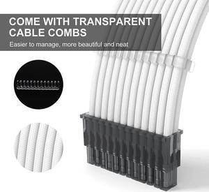 PSU Extension Cable Kit Custom Sleeved Power Supply Cable Mod for PC Build 18AWG 24Pin ATX /8 (4+4) Pin EPS CPU Cable /8 (6+2) Pin PCI-E GPU PSU Cables 6PCS with Cable Comes White