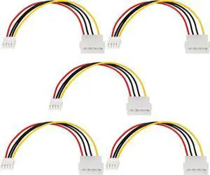 Computer Molex 4 Pin Power Supply Extension Cable, 8 Inch IDE Power to Floppy Drive Power Interface Cable. 5-Pack (4Pin)