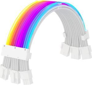 RGB PSU Cables,Full White ARGB GPU Power Supply Cable 3 * 8(6+2) Pin,Strimer Extension Cable Kit 5V 3Pin Synchronized,Customed White PC Chassis (White Connector)