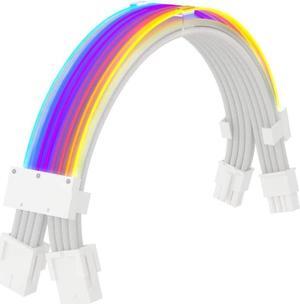 RGB PSU Cables,Full White ARGB GPU Power Supply Cable 2 * 8(6+2) Pin,Strimer Extension Cable Kit 5V 3Pin Synchronized,Customed White PC Chassis (White Connector A Style)