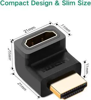 HDMI Adapter 270 Degree Right Angle Male to Female 4K Converter Extender -- Gold Plated - for TV Stick, Roku Stick, Chromecast, Xbox, PS4, PS3, Nintendo Switch -2Pack