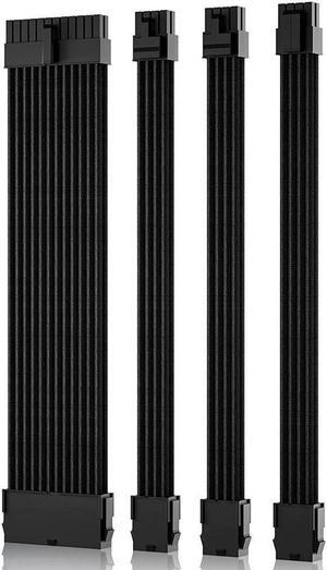 Power Supply Sleeved Cable, Extension PC Kit, 18AWG 24Pin ATX / 8 (4+4) Pin EPS / 8 (6+2) Pin PCI-E Power Supply PSU Cable with Combs, 30CM Black