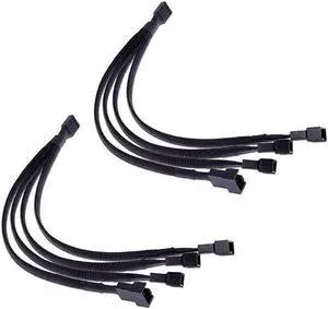 PWM Fan Splitter Cable 4 Pin Black Sleeved Case Fan Splitter Cable 1 to 4 Converter Braided Y Splitter Computer PC Fan Extension Power Cable 105 Inches 2 Pack