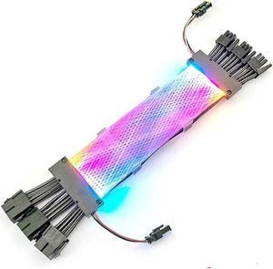 ARGB Power Graphics Card Cable Power Extension Cable,ATX Chassis Power Connector Extension Cable,Dual Light Source 8Pin Male to Female Adapter Cable,18AWG 41 * 0.16 Tinned Wire,3*8Pin Mesh Synchronous