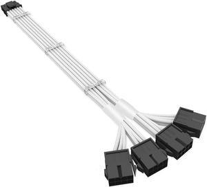 RTX 4090 4080 4070TI 16Pin(12+4) to 4x8Pin PCI-E 5.0 Sleeved Extension Cable,12Pin to 4x8Pin Compatible 4090 4080 4070TI Series and RTX3090ti,14inch with Cable Combs (16AWG/White)