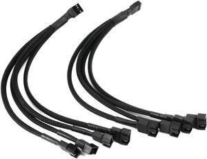 PWM Fan Splitter , 4 pin Adapter Cable Sleeved Braided Y Splitter for Desktop Computer CPU Fan Splitter PC 4 Pin Fan Extension Power Cable 1 to 4 Converter 10 inches (2 Pack)