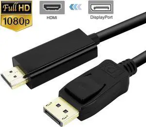 Upgraded DisplayPort DP to HDMI Cable,  1080P Gold Plated DP to HDMI Cable, Full HD Compatible with TV, Laptop, Monitor, Projector 6 Feet/1.8M