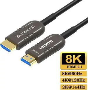 8K Fiber Optic HDMI 2.1 Cable 100Feet, Supports 8K@60Hz 4K@120Hz Ultra High Speed 48Gbps Dynamic HDR, eARC,ARR, Dolby Atmos, Compatible with PS5/4, AVR, Projector, LG/Samsung/Sony TV