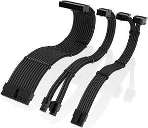 PSU Cable Extension Kit,16AWG and 18AWG Sleeved Cable Custom Mod for Nvidia 30' Series FE GPU Build, PC Power Supply PET Braided Extension Cable Kit with Comb- 300MM -Black