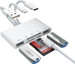 5-in-3 SD Card Reader for iPhone iPad with USB A & Charging Port, Lightning + USB A + USB C to SD Memory Card Reader for iPhone/iPad/Android/MacBook/PC/Tablet/Camera/Hard Disk/Flash Drive