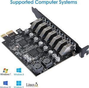 Pcie USB Card Pcie USB 3.0, 7 Port Pcie Expansion Card 7 Ports USB 3.0 5Gbps High Speed Transmission Stable Power USB 3.0 Front Expansion Card