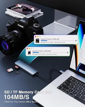 USB C Hub 6 in 1 Multiport Adapter with 4K HDMI Dongle, SD/TF Card Reader, USB 3.0, 2*USB-A 2.0, USBC Docking Station for MacBook Mac Pro/Air, Laptop and Other Type C Laptops