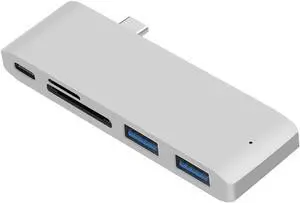 USB Type C Hub Adapter, 5 in 1 Multi-Port USB 3.0 Type-C Adapter with 2 USB 3.0 Port, SD/Micro Card Reader and USB-C Charging Port, Type-C USB for MacBook Pro and More - Aluminum -Silver