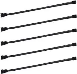 5 Pack- 11.8 inch PWM Fan Extension Cable PC Fan Extension Cable Compatible with ATX Case 3 Pin & 4 Pin Cooling Fans Durable Black Nylon Braided Case Fan Extension Cable