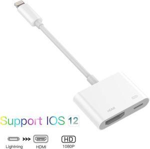 Lighting to HDMI Adapter, HDMI Adapter Compatible with i-Phone 11/11 Pro/11 Pro Max/XS/XR/X/8/7, 1080P HDMI Digital AV Adapter with Charging Port Compatible with Phone/Pad, Power Supply Needed