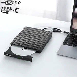 Aomoproing  External CD DVD Drive, Portable High-Speed USB-C & USB 3.0 CD/DVD ROM DVD Burner/DVD Reader Writer Optical Drive for PC Desktops, Compatible with Windows/Mac OS