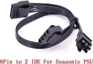 PCIe 6Pin to Dual 4Pin IDE Power Supply Cable for Seasonic KM3 Series X-750 X-850 SS-1050XP3 SS-1200XP3 M12II Evo Series 520 620 650 750 850 Snow Silent 750 1050 FOCUS PLUS Gold SSR-850FX/750FX