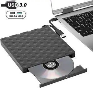 Aomoproing  External CD DVD Drive for Laptop, USB 3.0 & Type C Portable CD DVD Drive Player Reader Writter Burner, CD/DVD Optical Drive for PC Desktop, Compatible with Windows 7 8 10 11 XP,Linux,Mac O