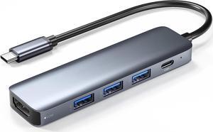 USB 3.0 Hub 5 in 1, USB Splitter with 1 x HDMI 4k Port, 3 x USB 3.0 (5Gbps) and 100W Power Delivery, USB Extender for MacBook, Laptop, Surface Pro, PS4, PC, Flash Drive, Mobile HDD