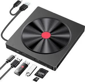 Aomoproing External CD/DVD Drive for Laptop, 6 IN 1 USB 3.0 Ultra-Slim DVD player for laptop, CD ROM Burner Writer External Disk Optical Drive Compatible with Laptop Desktop PC M-a-c-Book Windows Linu