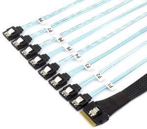 Aomoproing  50CM Slimline SAS 4.0 SFF-8654 8i 74pin Host Raid to 8 SATA 7pin Target Hard Disk Fanout Raid Cable 1-to-8 Splitter