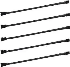 5 Pack- 11.8 inch PWM Fan Extension Cable PC Fan Extension Cable Compatible with ATX Case 3 Pin & 4 Pin Cooling Fans Durable Black Nylon Braided Case Fan Extension Cable