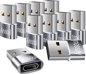 Aomoproing   USB C to USB Adapter 10 Pack USB C Female to USB Male Adapter USBC to USB Adapter USB to C Adapter USB to Type C Adapter USBA to USBC Adapter for iPhone 15/14/13 iPad Pro AirPods Grey