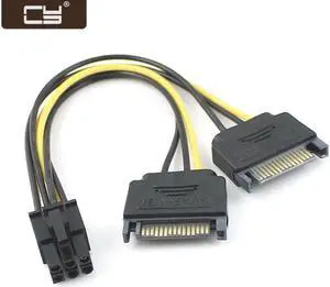 Aomoproing Dual two SATA 15 Pin Male M to PCI-e Express Card 6 Pin Female Graphics Video Card Power Cable 15cm SA-117