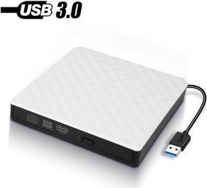 External CD DVD Drive, Portable USB 3.0 External CD/DVD Drive Reader DVD CD RW Writer Burner Player Optical DVD Drive for Laptop, Desktop, Mac, IOS, Windows 10/8/7 / XP/ Linux/ Vista (White)