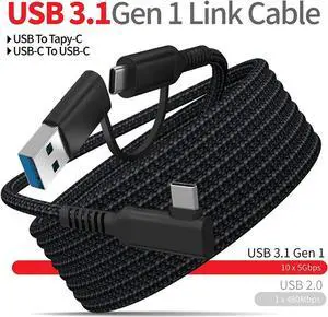 USB C & USB A (2 in 1) to USB C Link Cable 10FT/3M Compatible with Oculus/Meta Quest 2, High Speed PC Data Transfer Link Cable, Fast Charging USB 3.1 Gen2 to USB C Cable for VR Headset and Gaming PC