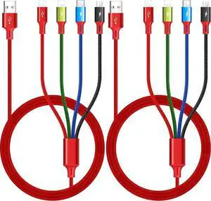 Multi Charging Cable 3.5A [2Pack 6Ft] 4 in 1 Fast Charger Cable Multi Charging Cord USB Cable Adapter with 2 * IP/Type C/Micro USB Port for Cell Phones/IP/Samsung Galaxy/Ps/LG/Huawei/Tablets and More
