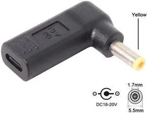Aomoproing USB 3.1 Type C USB-C to DC 19V 5.5*1.7mm Adapter PD Emulator Trigger 90 Degree Angled Yellow for Delippo Acer Laptop Aomoproing USB 3.1 Type C USB-C to DC 19V 5.5*1.7mm Adapter PD Emulator Trigger 90 Degree Angled Yellow for Delippo Acer Laptop