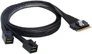 Aomoproing PCI-E Ultraport Slimline SAS Slim 4.0 SFF-8654 8i 74pin to Dual 4i Mini SAS HD Cable PCI-Express