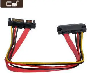 Aomoproing  Down Angled SATA III 3.0 7+15 22 Pin SATA Male to Female Data Power Extension Cable 30cm