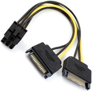 Aomoproing Dual two SATA 15 Pin Male M to PCI-e Express Card 6 Pin Female Graphics Video Card Power Cable 15cm
