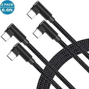 [2P ACK] 90 Degree USB C to USB C Cable 6.6ft/2M, 60W PD Type C Fast Charging Data Cable,Dual Right Angle Nylon Braided Cable for Ma-c-Book Pro 2020, i-Pad Pro/Air, Smartphones, Tablet etc