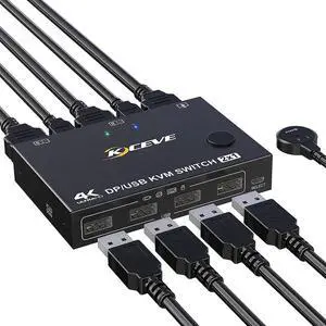 2-Port DisplayPort KVM Switch, 2 Port DP1.2 KVM Switch Two Computers One Monitor to Share Mouse,Keyboard,Printer,Scanner Support 4K @60Hz, 2 USB Cables and Wired Controller Included