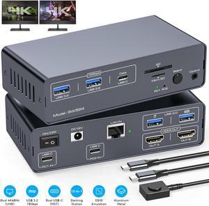 4K@120Hz USB C Docking Station with DP KVM Switch 2 Monitors 2 Computers, Displayport USB 3.2 KVM Switches Dual Monitor for 2 Laptops Share a 1G Ethernet 5 USB Ports and SD/MicroSD Card Slots