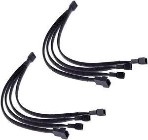 PWM Fan Splitter Cable 4 Pin Black Sleeved Case Fan Splitter Cable 1 to 4 Converter Braided Y Splitter Computer PC Fan Extension Power Cable 10.5 Inches 2 Pack