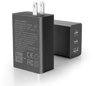 USB C Charger, 65W 3 Port Foldable USB C Wall Charger, PD 3.0 Fast GaN Charger Block Compatible for Mac-Book,i-Pad,i-Phone 14 13 12 Pro Max, Galaxy S23 S22 S21 S20 Note 20, Steam Deck,Switch (Black)