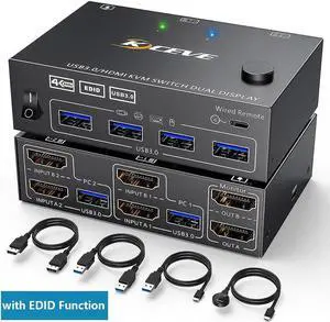 HDMI KVM Switch 2 Computers 2 Monitors, Dual Monitor HDMI USB 3.0 KVM Switcher 2 in 2 Out , 4K@60Hz HD Resolution, Support Copy and Extended Display, with EDID Function to Keep Window in Right Place HDMI KVM Switch 2 Computers 2 Monitors, Dual Monitor HDMI USB 3.0 KVM Switcher 2 in 2 Out , 4K@60Hz HD Resolution, Support Copy and Extended Display, with EDID Function to Keep Window in Right Place