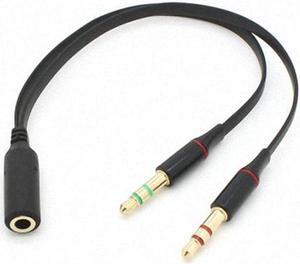 Aomoproing Black Dual 3.5mm Male to Single Female Headphone Microphone Audio Splitter Cable for Cell PhoneTabletLaptop