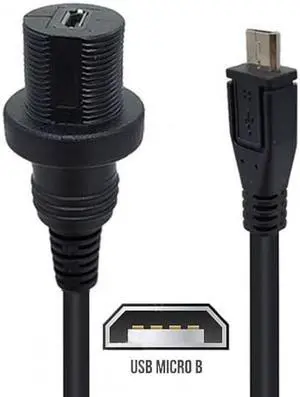 Aomoproing 1m Waterproof Dustproof 480Mbps Micro USB2.0 5Pin Male to Female Extension Data Power Cable Car Panel Mount Design