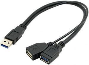 Aomoproing Black USB 3.0 Male to Dual USB Female Extra Power Data Y Extension Cable for 2.5" Mobile Hard Disk