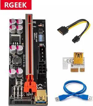 VER010 PCI-E Riser PCI Express 1X to 16X Extender PCIe Adapter with USB3.0 SATA 6pin to 15pin for GPU Graphics Card Mining