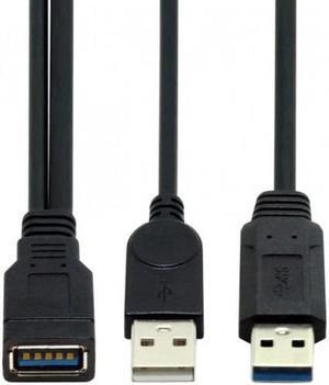 Aomoproing Black USB 3.0 Female to Dual USB Male Extra Power Data Y Extension Cable for 2.5" Mobile Hard Disk