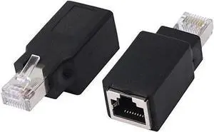 RJ45 Ethernet LAN Male to Female Cat5 / Cat5e / Cat6 Crossover Adapter(2-Pack),Black (Straight)